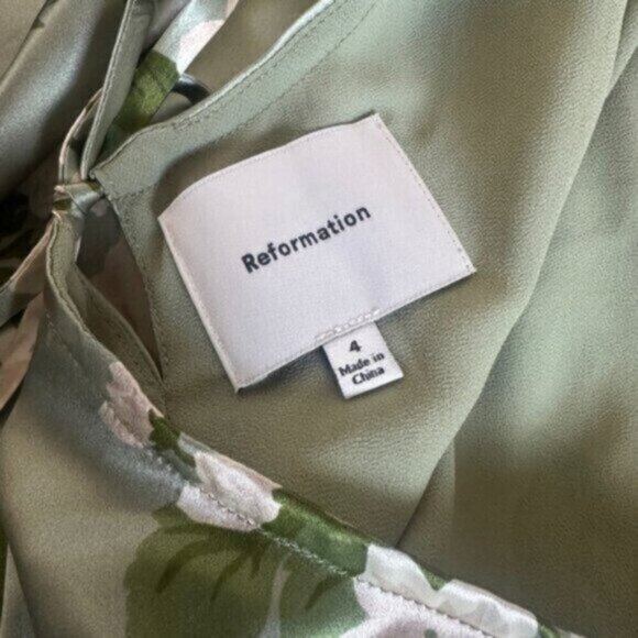 NEW Reformation Anaiis Long Silk Dress Tarragon Green Floral | size 4 - Picture 11 of 14